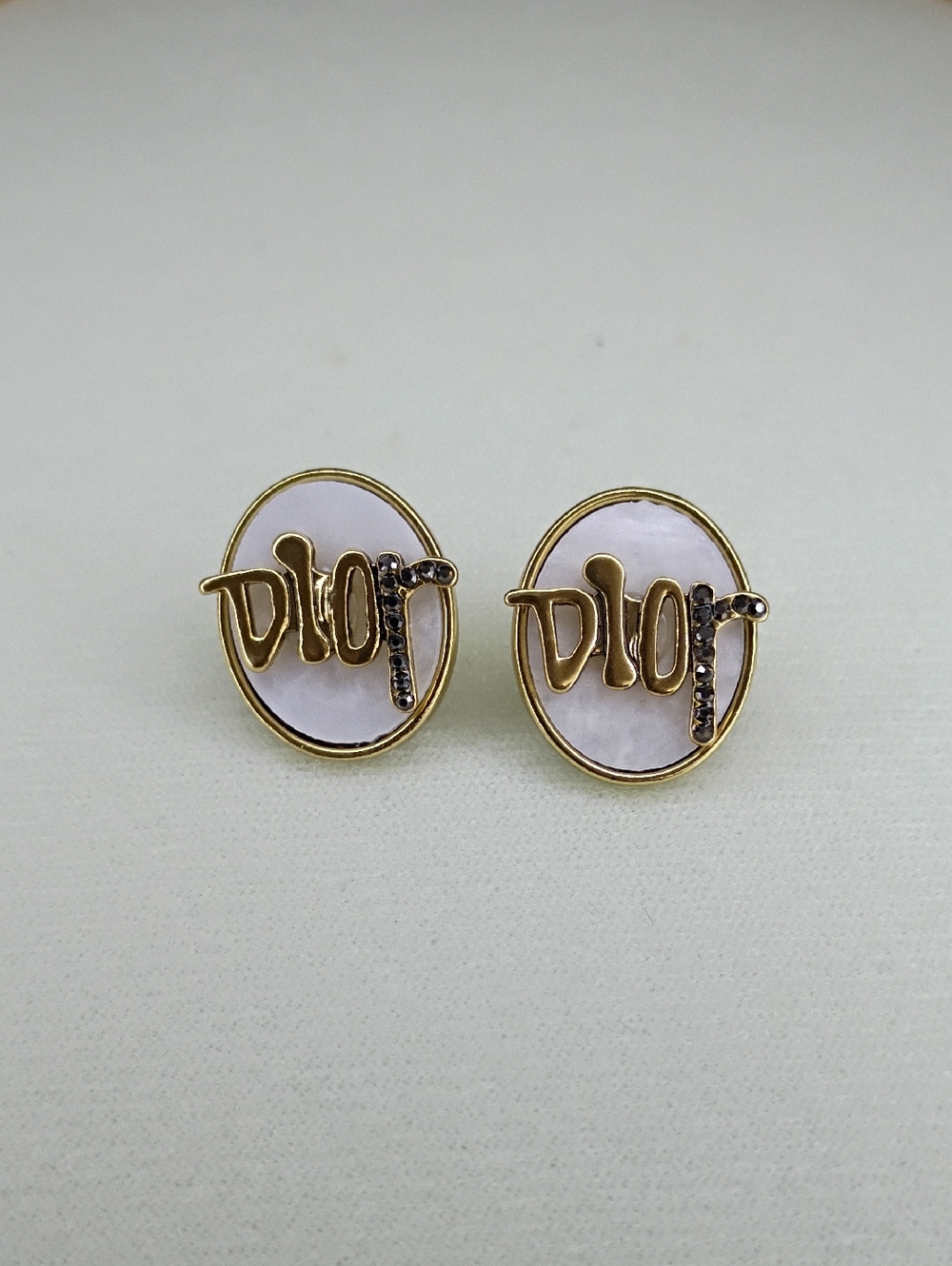 New Fashion Jewelry Gold & White Script Logo Earrings